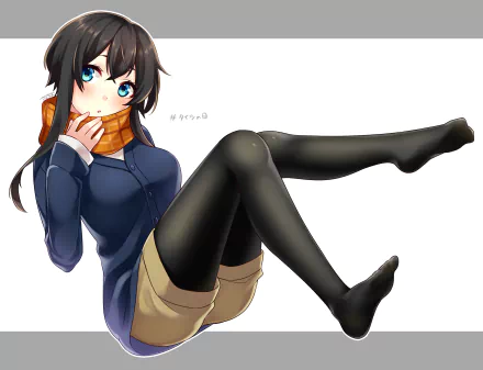 socks black hair blue eyes Anime girl anime girl HD Desktop Wallpaper | Background Image