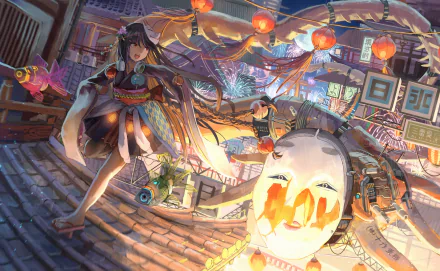 fish night long hair Anime girl anime girl anime night HD Desktop Wallpaper | Background Image