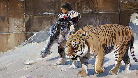 tiger Sci Fi woman warrior HD Desktop Wallpaper | Background Image