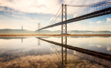reflection bridge Portugal man made 25 de Abril Bridge HD Desktop Wallpaper | Background Image