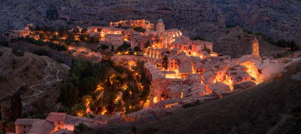 Albarracin Aragon Spain night panorama house building man made town HD Desktop Wallpaper | Background Image