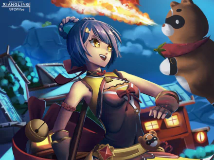 Guoba (Genshin Impact) Xiangling (Genshin Impact) video game Genshin Impact HD Desktop Wallpaper | Background Image