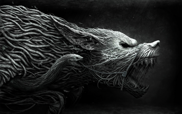Sombre Loup Garou Fantaisie Créature Serpent Terrifiant Loup Fond d'écran HD | Image