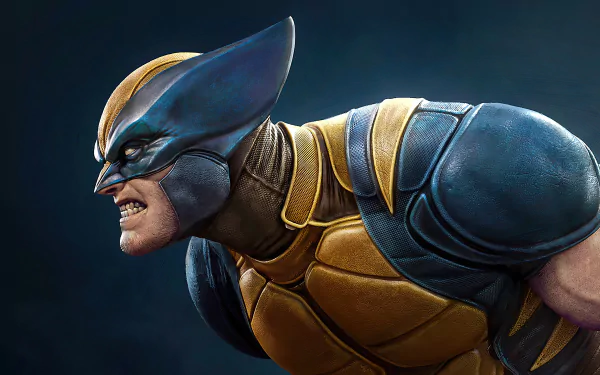 Comic-style Wolverine (X-Men) 4K Ultra HD PC desktop wallpaper — snarling, crouched in yellow-and-blue suit.