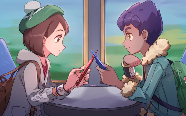 purple hair brown hair Pokemon Gloria (Pokémon) Hop (Pokémon) video game Pokémon: Sword and Shield HD Desktop Wallpaper | Background Image