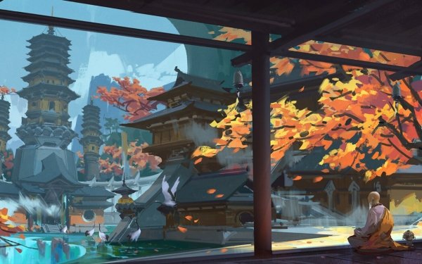 Fantasy City Monk HD Wallpaper | Background Image