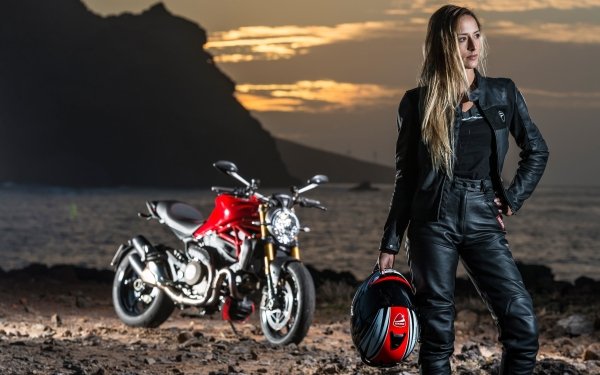 Women Girls & Motorcycles Blonde Motorcycle Leather Jacket Long Hair HD Wallpaper | Background Image