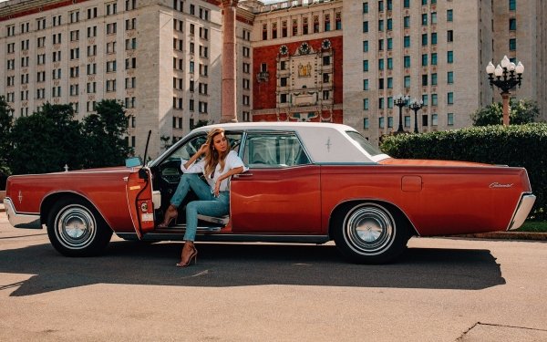 Women Girls & Cars Car Retro Jeans Lincoln Continental Model HD Wallpaper | Background Image
