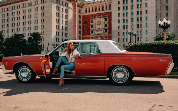 model Lincoln Continental jeans retro car woman Girls & Cars HD Desktop Wallpaper | Background Image