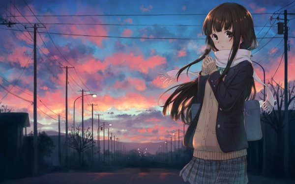 Anime Girl Sky Sunset HD Wallpaper | Background Image