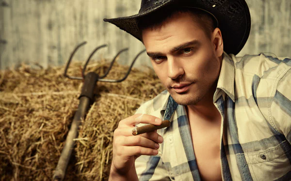 pitchfork cowboy shirt cigar hat man mood HD Desktop Wallpaper | Background Image
