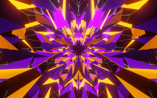 Vibrant abstract composition with sharp geometric shapes in purple and orange hues, rendered in 4K Ultra HD for a striking PC desktop wallpaper and background.