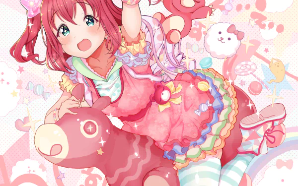 pink hair dress socks aqua eyes Ruby Kurosawa Anime Love Live! Sunshine!! HD Desktop Wallpaper | Background Image