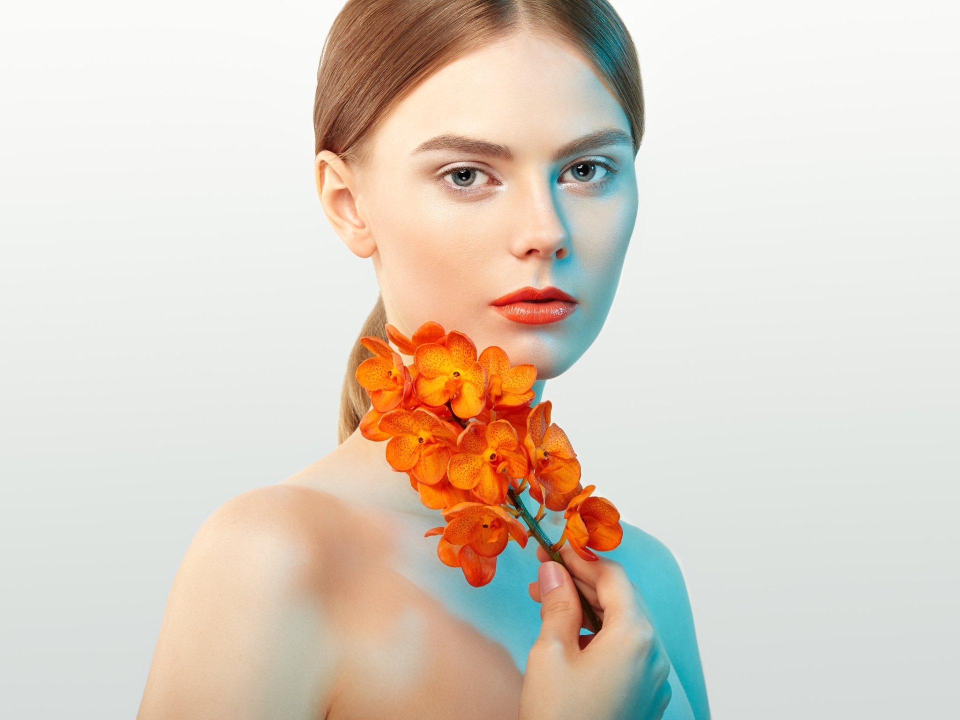 Download Face Orchid Portrait Flower Woman Model HD Wallpaper by Oleg