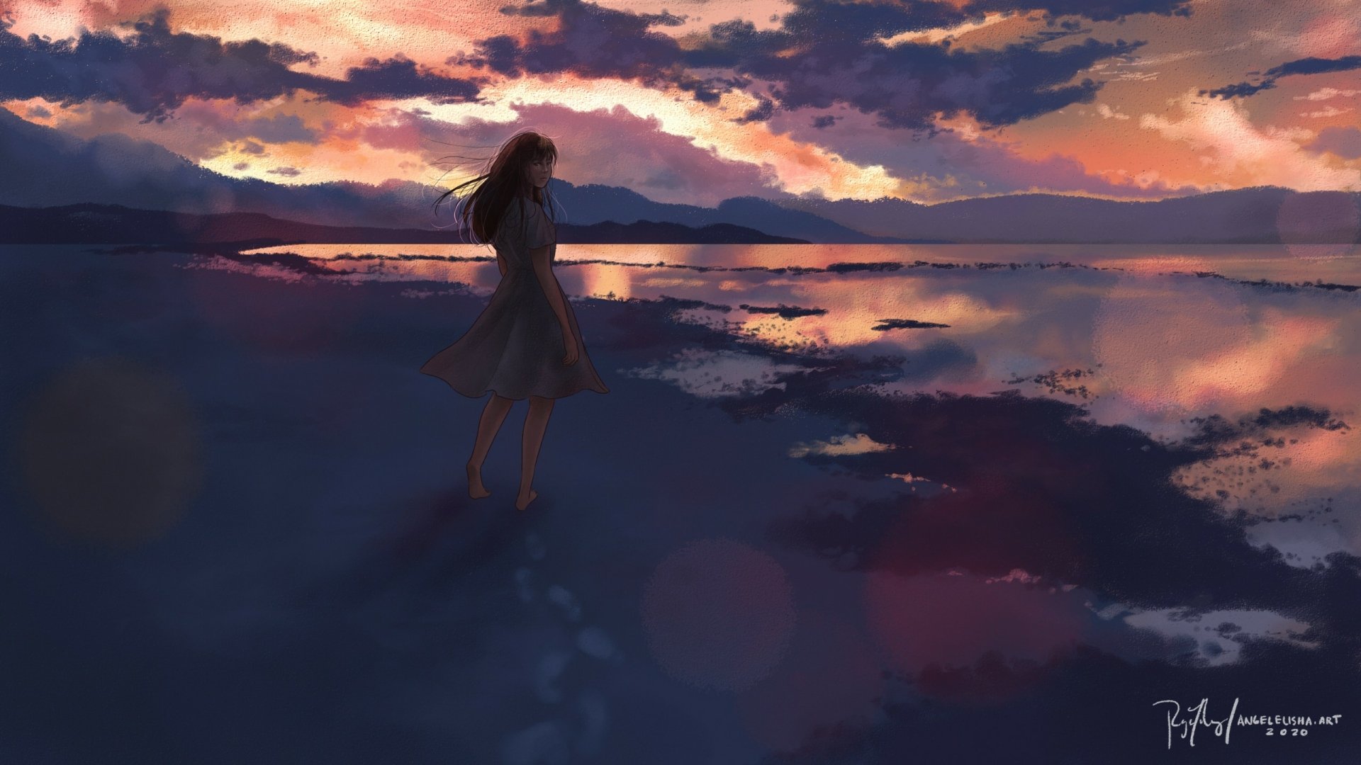 Download Lake Sunset Anime Girl Anime Girl HD Wallpaper by Angel Elisha