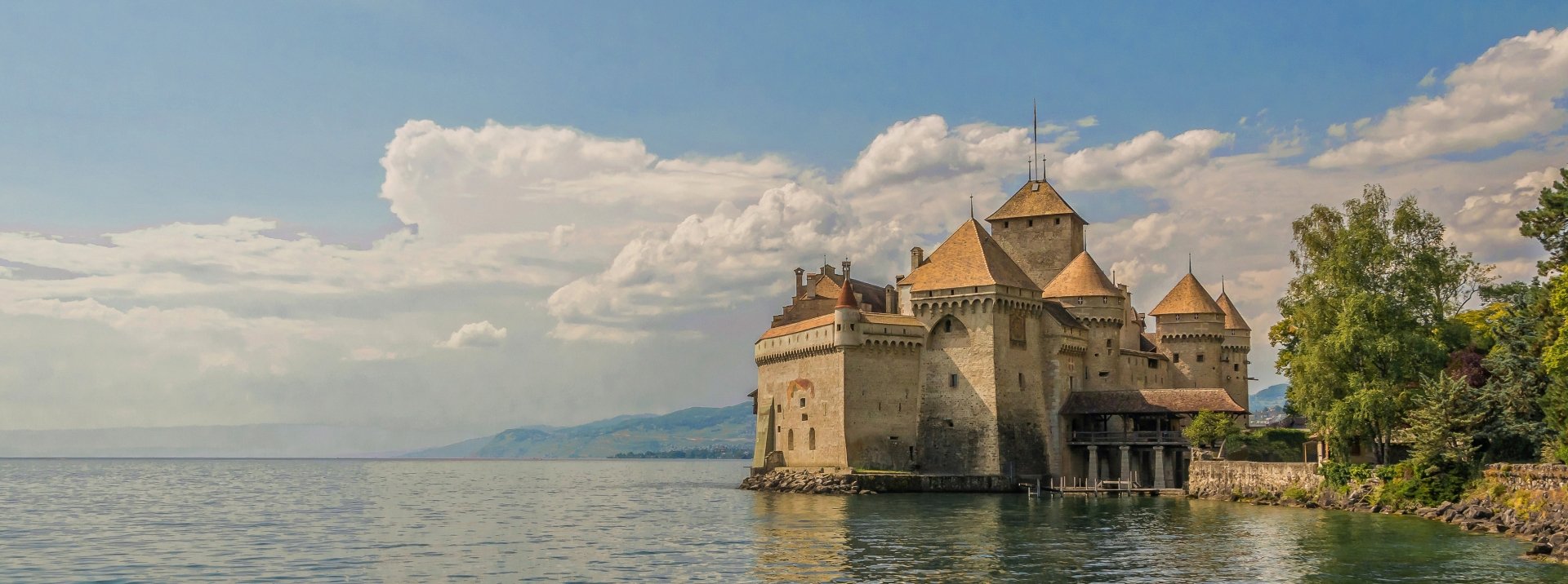 Download Lake Geneva Switzerland Castle Lake Man Made Chateau De Chillon HD Wallpaper
