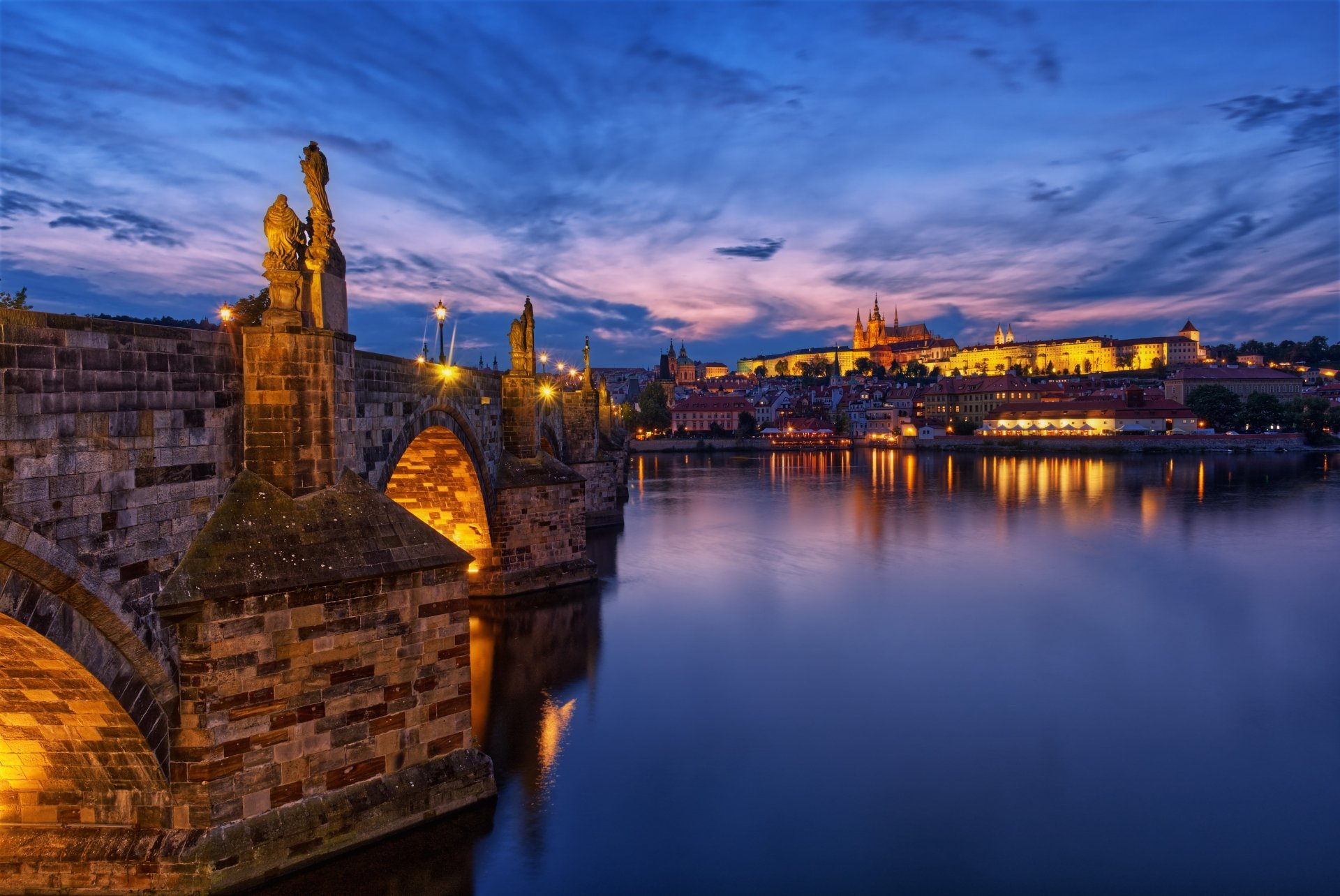 Download Czech Republic Prague Evening Dusk Man Made Charles Bridge 4k Ultra HD Wallpaper