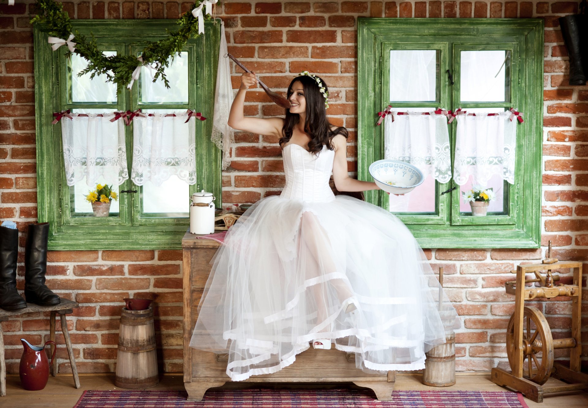 Download White Dress Brunette Smile Woman Model 4k Ultra HD Wallpaper