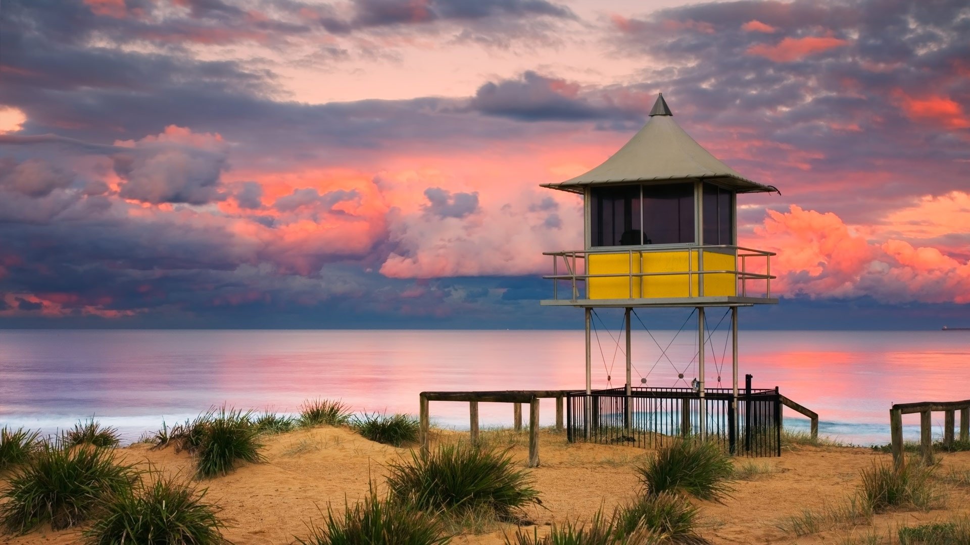 Download Lifeguard Tower Sunset New South Wales Australia Photography Beach HD Wallpaper
