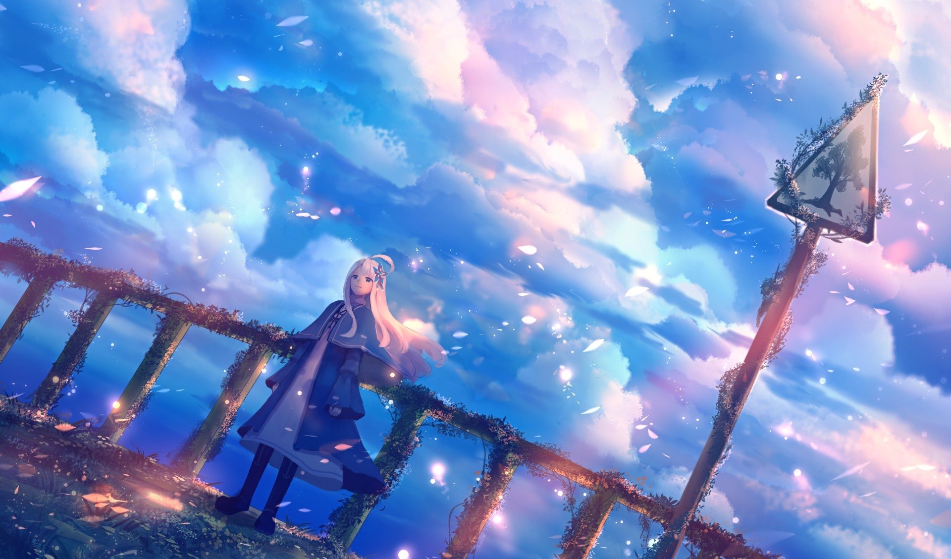 Download White Hair Dress Cloud Sky Anime Girl Anime Girl HD Wallpaper