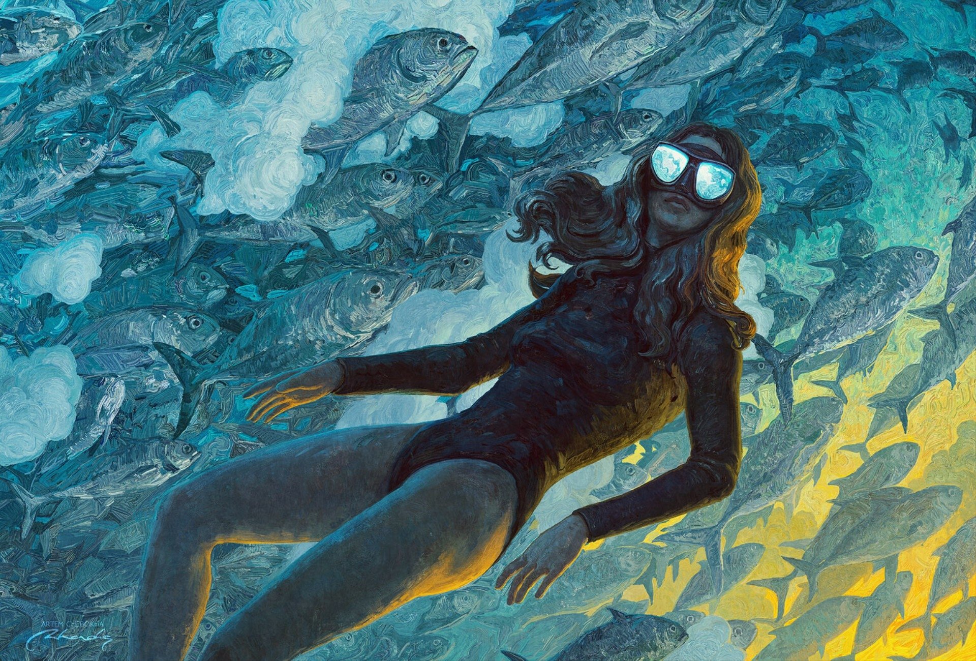 Download Fish Water Woman Artistic HD Wallpaper by Artem Chebokha