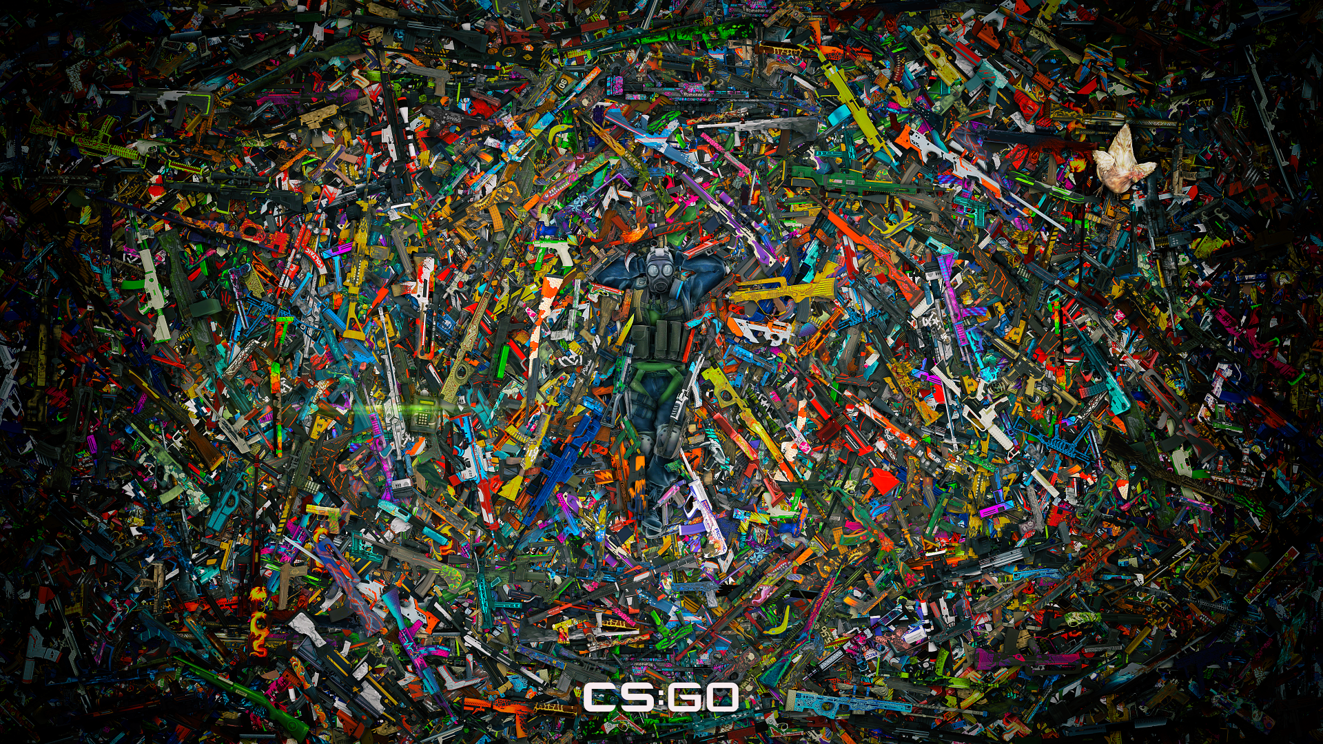 4K Ultra HD desktop wallpaper featuring a dynamic, colorful abstract design inspired by Counter-Strike: Global Offensive elements and aesthetics.