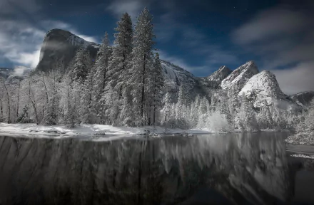 Sierra Nevada merced river California river reflection mountain snow forest winter nature Yosemite National Park Snowy Mountain HD Desktop Wallpaper | Background Image