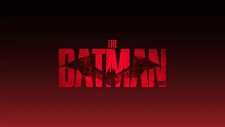 The Batman logo from the DC Comics movie is displayed in bold red text on a dark gradient background, designed as a 4K Ultra HD PC desktop wallpaper.