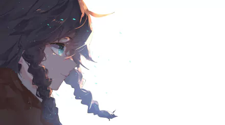 HD PC desktop wallpaper featuring Venti from the video game Genshin Impact, showcasing a close-up profile with detailed hair and vibrant eyes against a light background.