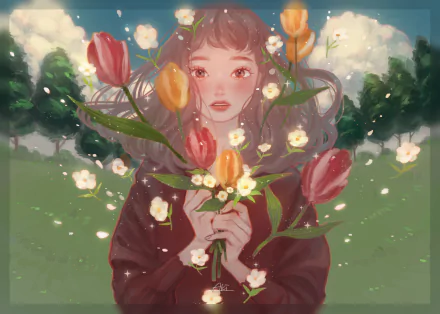 hair face flower Anime girl anime girl HD Desktop Wallpaper | Background Image