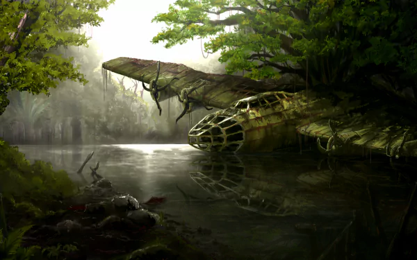 aircraft Vietnam jungle river forest bomber artistic crash HD Desktop Wallpaper | Background Image