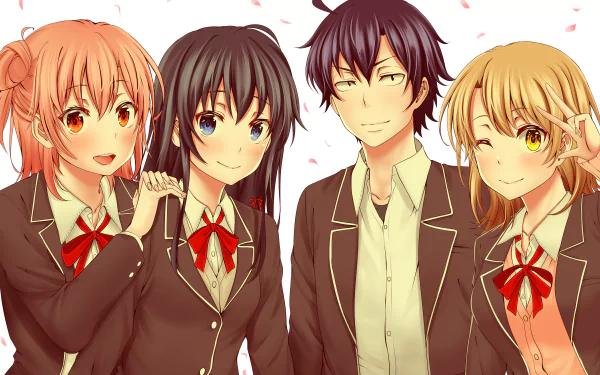 school uniform red eyes brown eyes blue eyes brown hair black hair pink hair Iroha Isshiki Yukino Yukinoshita Hachiman Hikigaya Yui Yuigahama My Youth Romantic Comedy Is Wrong As I Expected Anime My Teen Romantic Comedy SNAFU HD Desktop Wallpaper | Background Image