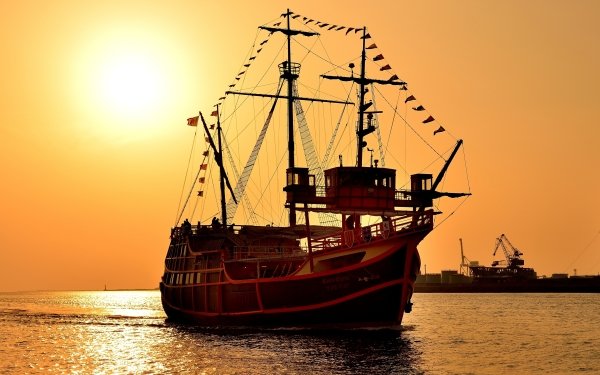 Vehicles Sailing Ship Sunset Ship HD Wallpaper | Background Image