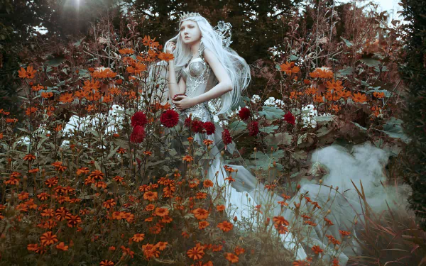 Maria Amanda long hair princess tiara dress crown mood style flower woman cosplay HD Desktop Wallpaper | Background Image