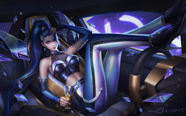 HD PC desktop wallpaper featuring Kai'Sa from League of Legends in her K/DA outfit, showcasing a sleek, futuristic aesthetic from the popular video game.