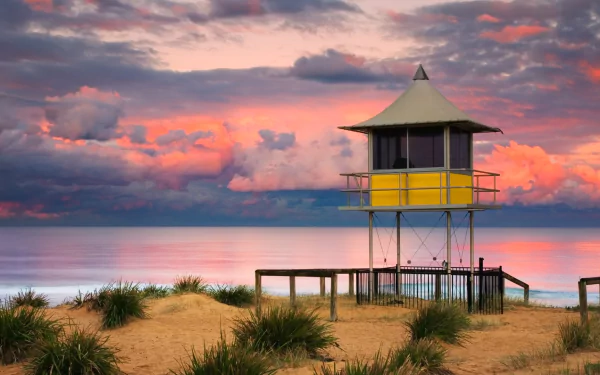 Lifeguard Tower sunset new south wales Australia photography beach HD Desktop Wallpaper | Background Image