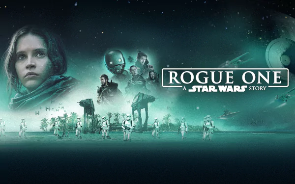 4K Ultra HD PC desktop wallpaper featuring characters and scenes from the Star Wars movie Rogue One: A Star Wars Story in a dark, atmospheric setting.