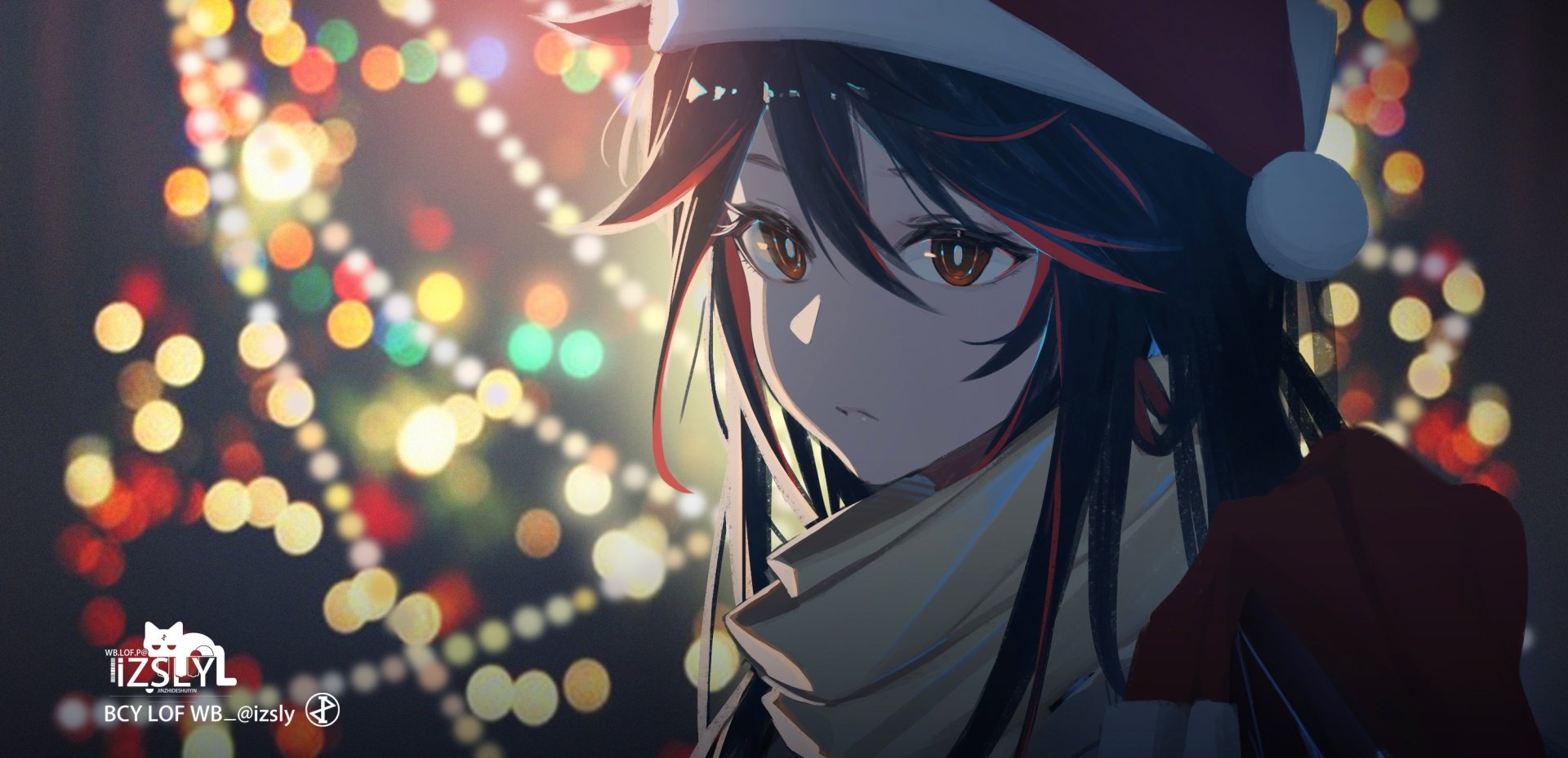 HD PC wallpaper of Texas from Arknights, featuring the character in a festive setting with colorful blurred lights in the background, showcasing the video game’s art style.
