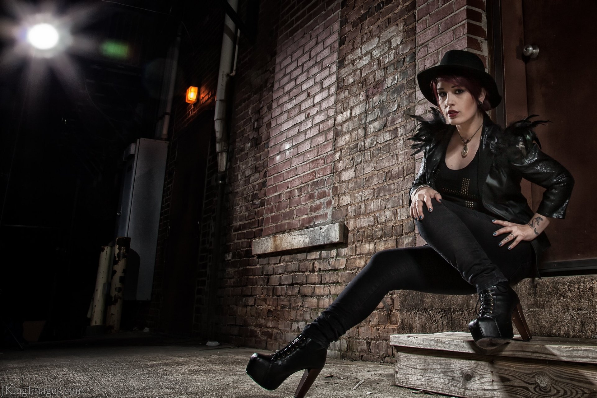 Download Leather Jacket High Heels Hat Woman Model HD Wallpaper