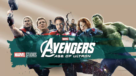 4K Ultra HD wallpaper featuring Avengers from Marvel Studios' Age of Ultron, including Thor, Steve Rogers, Iron Man, Black Widow, Hulk, Hawkeye, and Nick Fury.