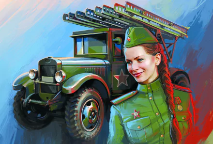 Katyusha rocket launcher USSR car woman warrior military soldier HD Desktop Wallpaper | Background Image