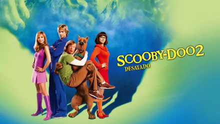 HD PC desktop wallpaper: Scooby-Doo 2: Monsters Unleashed poster-style image of Scooby-Doo and the Mystery Inc. gang posing against a blue-green background.