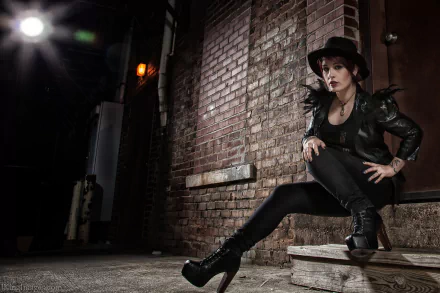 leather jacket high heels hat woman model HD Desktop Wallpaper | Background Image