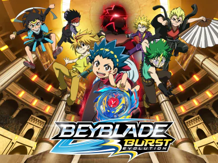 HD desktop wallpaper featuring Valt Aoi and characters from Beyblade Burst against a dynamic backdrop.