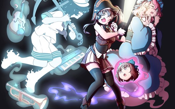 Anime Crossover Houshou Marine Minamitsu Murasa Yuyuko Saigyouji Touhou Hololive HD Wallpaper | Background Image
