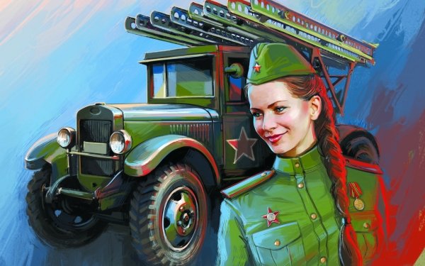 Military Soldier Woman Warrior Car USSR Katyusha rocket launcher HD Wallpaper | Background Image
