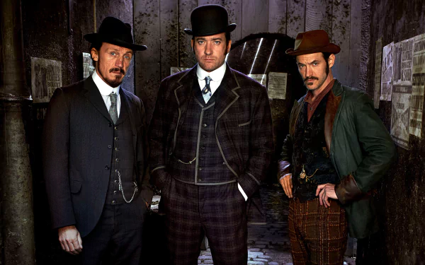 HD desktop wallpaper of three main characters from Ripper Street standing confidently in vintage detective attire.