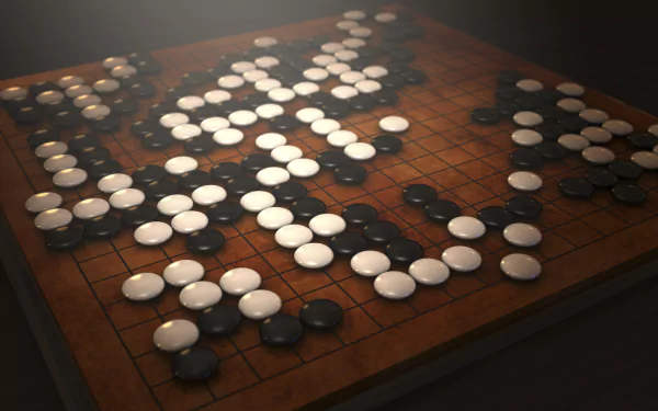 HD desktop wallpaper featuring a Go game board with black and white stones in mid-play.