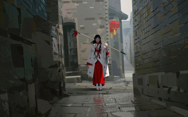Anime Girl Chinese Street HD Wallpaper | Background Image