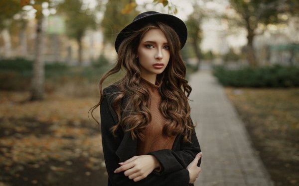 Women Model Models Depth Of Field Brunette Hat HD Wallpaper | Background Image